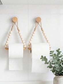 1/2pcs No-Drill Wall-Mounted Rope Toilet Paper Holder, Kitchen Wall-Mounted Paper Towel Rack With Hook, Modern Home Fashion Bathroom Accessory, Woven Toilet Paper Holder, Bohemian Style Rope, Hanging Paper Towel Roll, Vintage Natural Unique Bathroom - Brown - View 5
