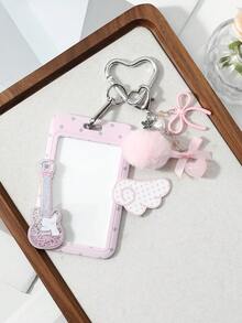 ROMWE Kawaii 1個時尚精緻極簡風粉色蝴蝶結愛心毛球亮片吉他波點翅膀星星卡夾 DIY 鑰匙圈包包吊飾 節日禮物 - 粉色-20 - 查看 10