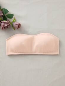 SHEIN 女款純色加厚休閒日常無肩帶內衣 - 粉色 - 查看 7