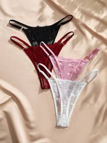 Charlaine 4pcs Multi-Color Combination Women's Low Waist Lace Thong - Multicolor - View 2
