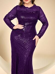 Coutiva Plus Size Formal Evening Sequin Mermaid Dress - Dark Purple - View 1