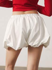 SHEINNeu Women Elastic Waist Wide Leg Bloomers Shorts In Solid Color - White - View 2