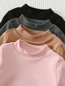 Cozy Pixies Baby Girl Solid Color Knit Soft Round Neck Long Sleeve Pullover Top 4pcs Set - Baby Pink - View 4