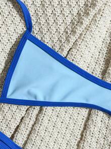 Bonvoyette 2pcs/Set Sexy Modest Casual Royal Blue Women's Swimwear Set, No Padding, Double Shoulder Straps, Back Tie, Summer Beach Pool Party Vacation - Blue - View 6