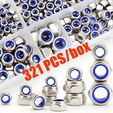 321 Pcs Grade A Stainless Steel Nuts Assortment Kit, Sizes M3 M4 M5 M6 M8 With Nylon Locking Inserts, Right Tooth Anti-Loosening Design, Transparent Storage Case, Perfect For Home Decoration Projects - silver - View 3