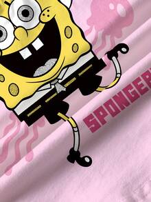 SpongeBob SquarePants | SHEIN Young Girl Letter & Cartoon Print Round Neck Short Sleeve T-Shirt - White - View 7
