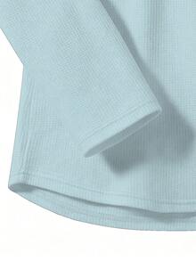 Manfinity Homme Men's Solid Color Button Half-Placket Raglan Long Sleeve T-Shirt - Blue - View 3