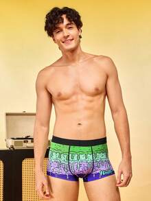 Notgurli Men's Letter Print Colorblock Casual Goth Daily Swimming Boxer Briefs Light Blue Winter - Multicolor - View 6