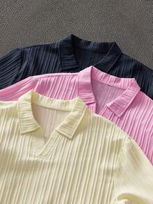Manfinity VCAY 3pcs/Pack Summer Men's Minimalist Ice Silk Feel Short Sleeve Polo Shirts - Multicolor - View 7