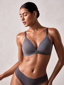 Veilyse 5pcs/Set Women's V-Neck Comfortable Wireless Soft Cup Solid Color Bras - Multicolor - View 4
