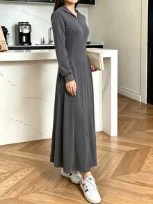 Modelyn Women's Dark Grey Casual Versatile Commuter Homewear Everyday Long Sweatshirt Dress Autumn - Grey - View 3