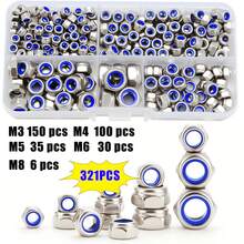 321 Pcs Grade A Stainless Steel Nuts Assortment Kit, Sizes M3 M4 M5 M6 M8 With Nylon Locking Inserts, Right Tooth Anti-Loosening Design, Transparent Storage Case, Perfect For Home Decoration Projects - silver - View 11