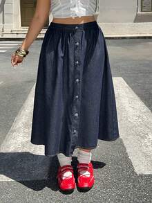 Rivivi Jupe longue en denim polyvalente avec boutons, mode grande taille - Jean brut - Voir 5