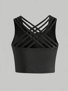 SHEIN 少女粉色短版針織運動背心上衣 - 粉色 - 查看 6