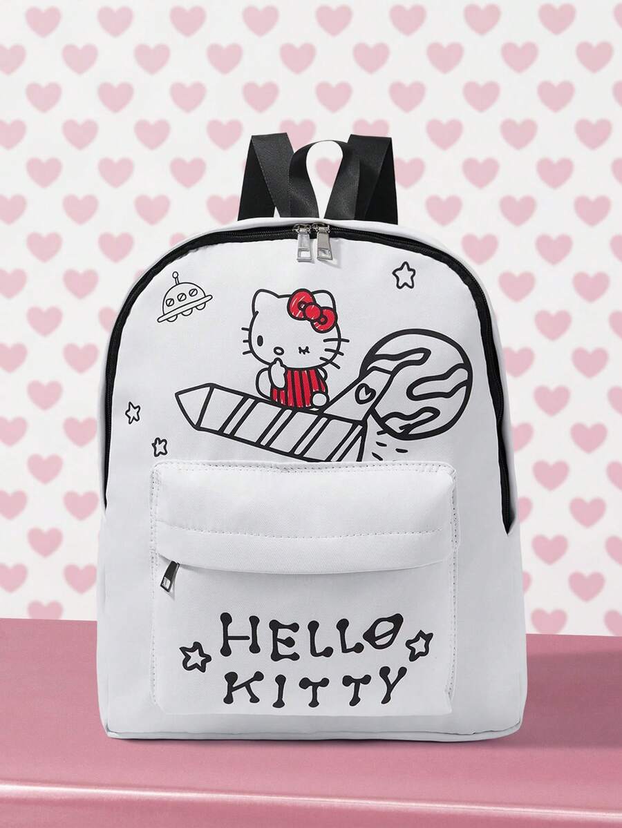 HELLO KITTY AND FRIENDS | SHEIN 白色空間主題印花後背包,多口袋可調節肩帶後背包 - 白色 - 查看 1