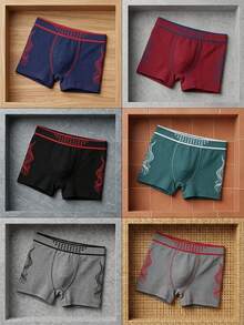 6 Pieces/Package And Comfortable Boxer Shorts With Lettering Print For Men - Multicolor E - View 3