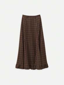 Nöista Brown Plaid Maxi Skirt With Ruffle Details. Occasionwear, Romantic, Chic Style. Elegant Boho - Brown - View 9