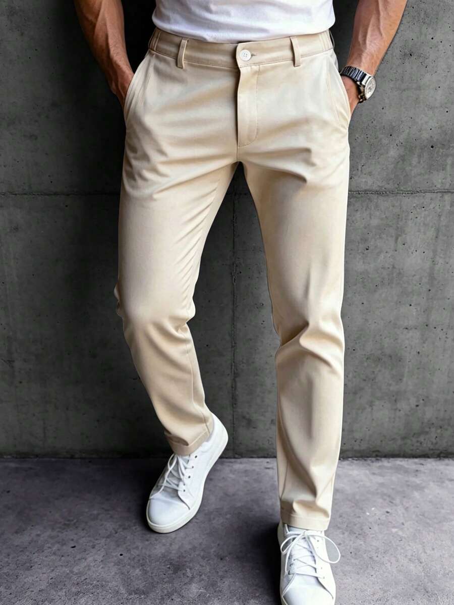 Manfinity Homme Men's Khaki Woven Twill Pants - Khaki - View 1