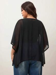 Enliva Chaqueta Kimono Holgada y Transparente de Verano Talla Grande, Capa Cubre-Body para Vacaciones, Para Body con Forma de Manzana y Redondeado - Marrón - Ver 2