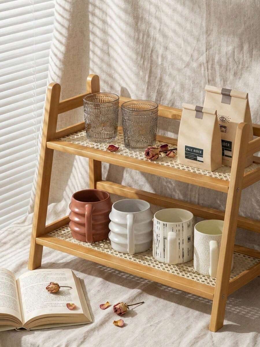 Madebyblanc 1PC Minimalist Double-Layer Desktop Storage Rack, Cosmetics And Snacks Storage Rack, And Figurine Placement And Organization Rack - Multicolor - View 1