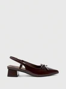 CUCCOO BIZCHIC Zapatos de tacón bajo para mujer, tacón grueso con lazo, PU, para todas las estaciones, elegantes, versátiles para ir al trabajo, oficina, diario, vacaciones y festivales - Café integral - Ver 2