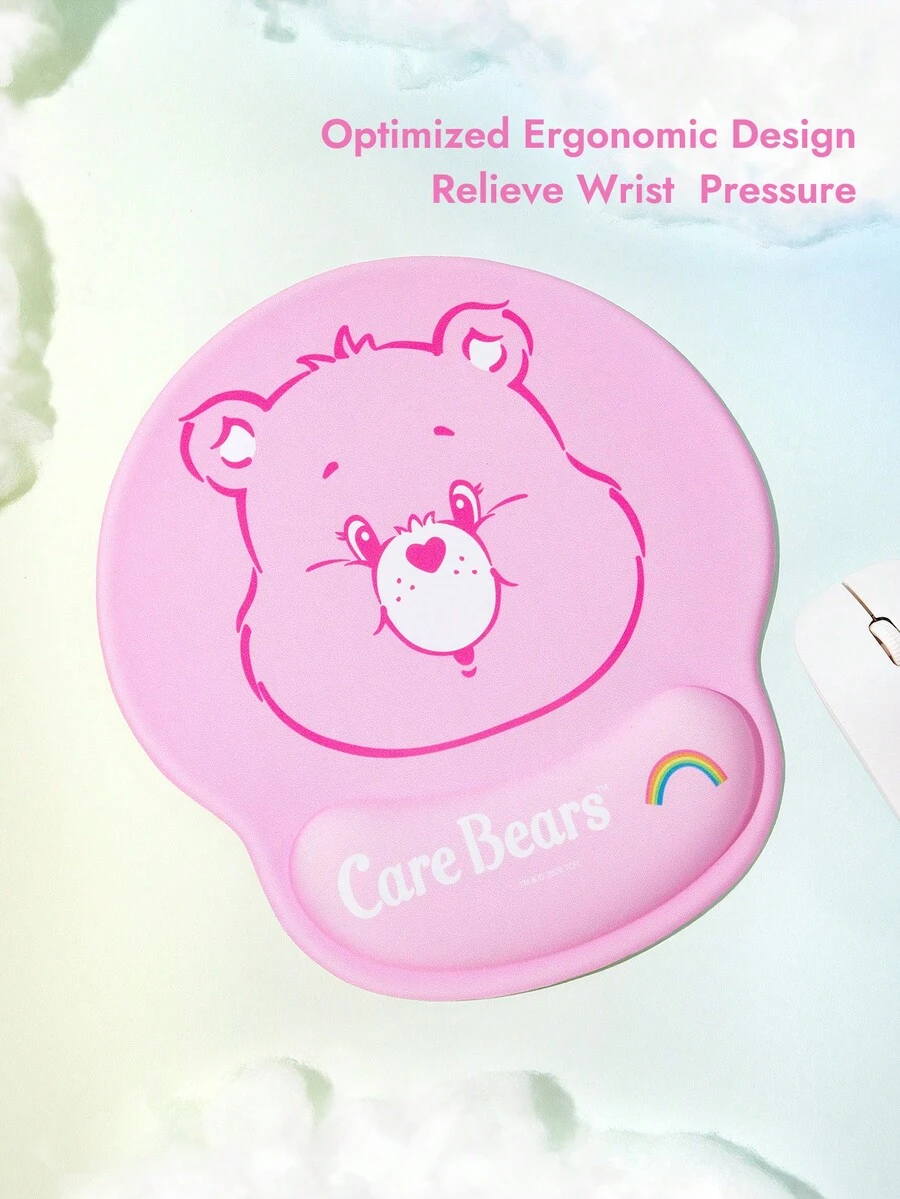 SHEIN X Care Bears Alfombrilla de ratón para computadora con patrón de dibujos animados y reposamuñecas - Redondo - Ver 1