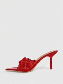 CUCCOO SZL 女款刺繡蕾絲尖頭細高跟涼鞋 夏季鞋 - 紅色 - 查看 4