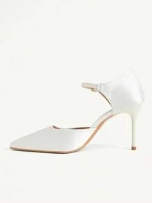 CUCCOO CHICEST Women Shoes Satin Buckle With Pointed Tip Stiletto Hollow Shoes Commuter Style Four-Season Models Suitable For Workplace Dating - White - View 8