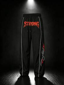 Gym Rark Men's Loose Fit Letter Print Drawstring Waist Sports Pants - Black - View 3