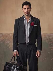 HIMLAND Setelan Jas Tuxedo Hitam dengan Dekorasi Bunga 3D, Jaket & Celana. Setelan Jas 2 Potong, Setelan Jas Kasual, Setelan Jas Celana, Setelan Jas Formal untuk Pesta Halloween, Musim Dingin, dan Musim Gugur. - Hitam - View 5