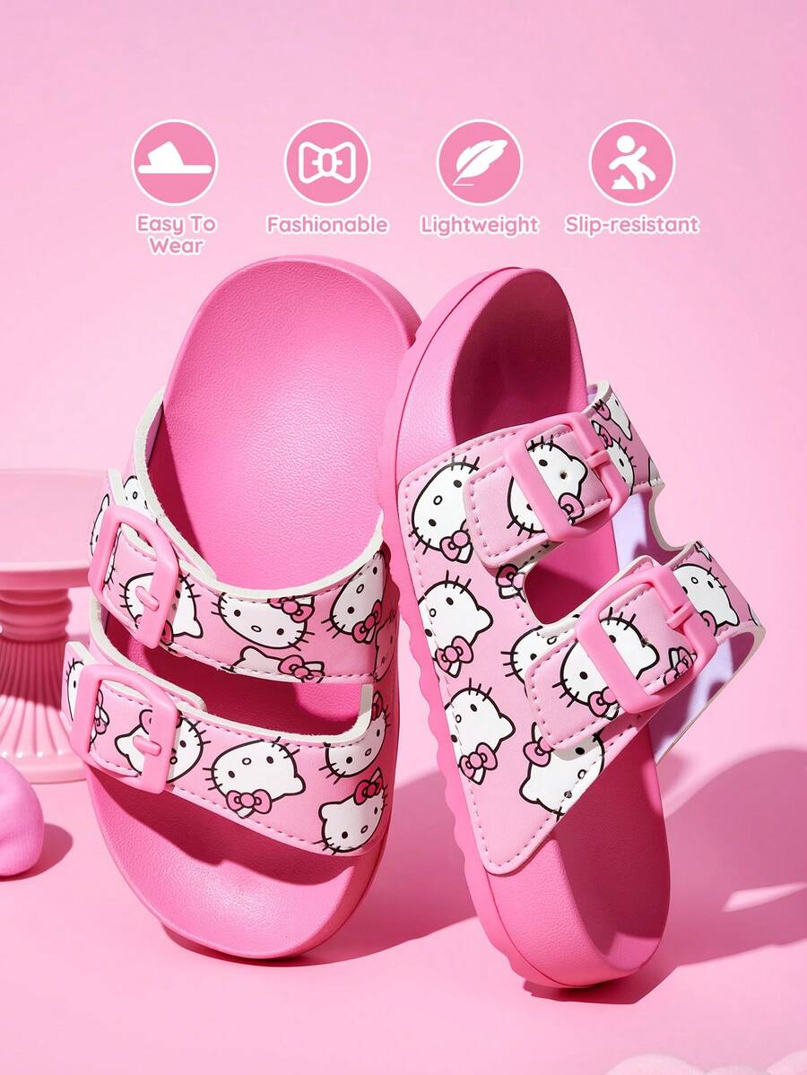 HELLO KITTY AND FRIENDS | SHEIN 卡通兒童拖鞋,夏季透氣快乾,輕量耐用 EVA 材質,適合女童室內外穿著 - 珊瑚粉 - 查看 1