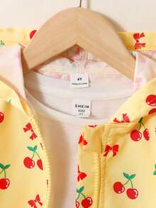 SHEIN Elladie kids 女童連帽夾克，休閒可愛學院風，圖案連帽外套，適合秋季返校、戶外運動與日常穿著，舒適保暖套裝 - 黃色 - 查看 7