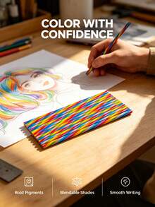 6/12/24/48pcs 7-In-1 Rainbow Striped Pencils, Multi-Color Single Core Poplar Wood Creative Drawing Pencils For Kids Sketching - multicolor - View 3