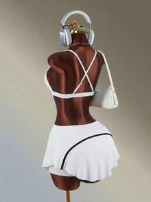 Amplova 女款字母印花細肩帶背心上衣與裙褲休閒日常運動套裝 - 白色 - 查看 7