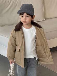 DAZY Young Boy Contrast Color Lapel Long Sleeve Single-Breasted Winter Jacket - Army Green - View 2