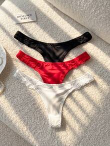 Moireta 3pack Contrast Lace Thong Set - MultiWarna - View 1