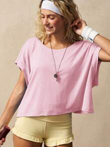 VARSIVA Women's Solid Color Casual Daily Travel Sports T-Shirt - Pink - View 3