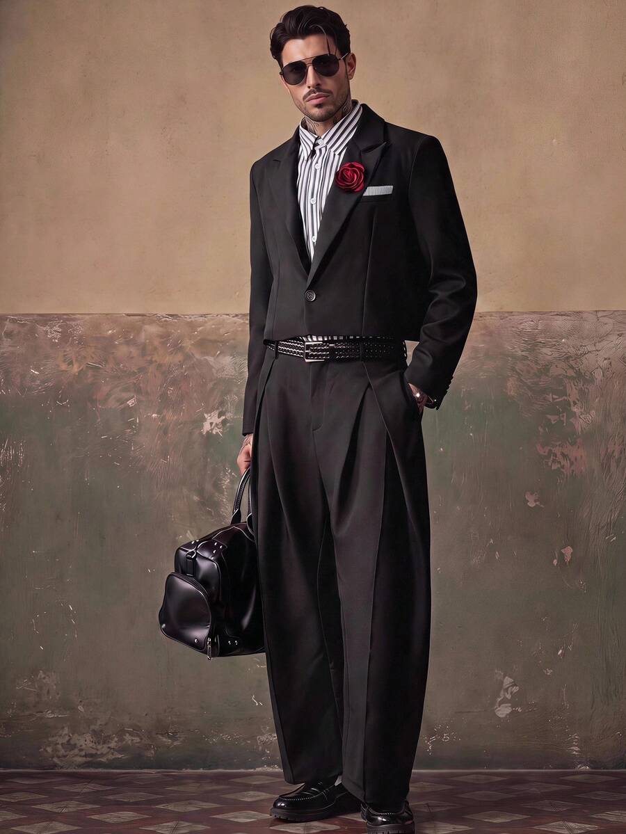 HIMLAND Setelan Jas Tuxedo Hitam dengan Dekorasi Bunga 3D, Jaket & Celana. Setelan Jas 2 Potong, Setelan Jas Kasual, Setelan Jas Celana, Setelan Jas Formal untuk Pesta Halloween, Musim Dingin, dan Musim Gugur.