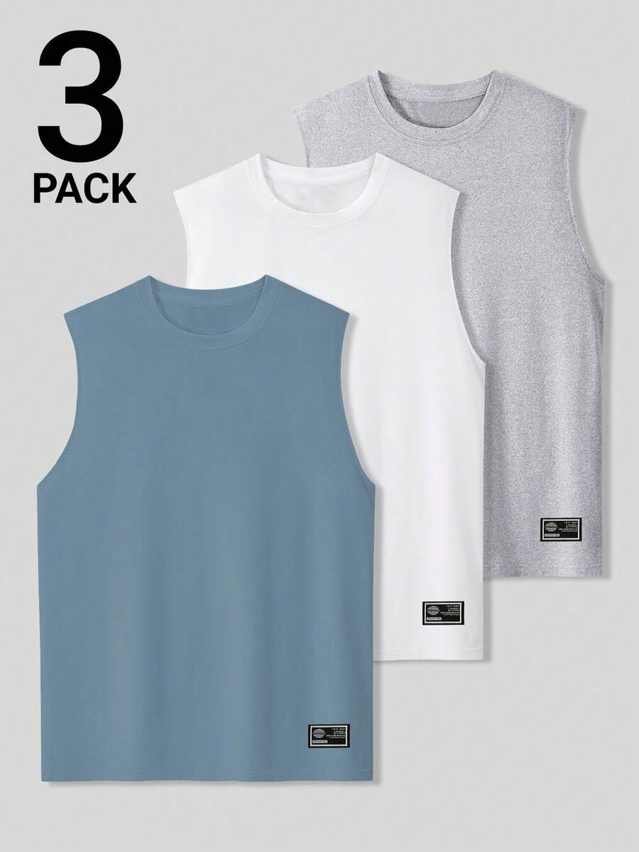 Manfinity Roghcode Men's Solid Color Crew Neck Casual Versatile Daily Wear 3-Pack - Multicolor - View 1