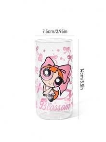 THE POWERPUFF GIRLS X SHEIN 1個 19.60oz/580ml L號可愛卡通圖案印花硼矽玻璃杯，耐冷耐熱，適用於牛奶、果汁、咖啡、氣泡水等，草莓、蝴蝶結、貓咪圖案 - 無色 - 查看 6