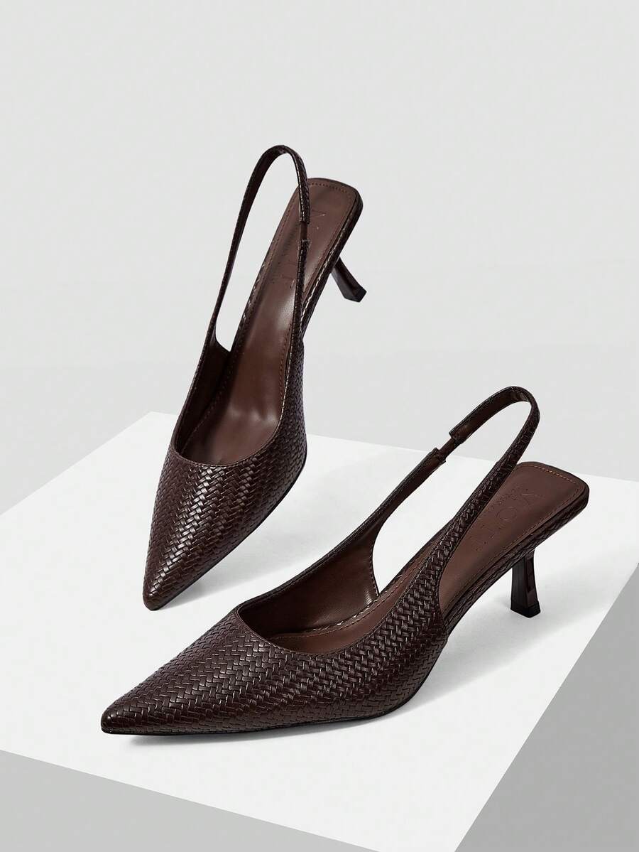 MOTF PREMIUM WOMEN'S FASHION SIMPLE AND VERSATILE PLAID HIGH-HEELED SHOES - Dark coffee - View 2