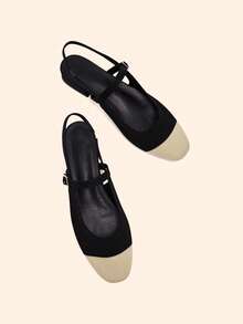 CUCCOO BASICS Women's Mary Jane Flat Shoes With Ribbon Strap, Comfortable Square Toe - Black apricot - View 5