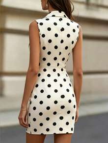 SHEIN LUNE French Style, Polka Dot Print, Fitted And Elegant Women's Short Dress. Summer New Style, Fashionable And Slimming Sleeveless Dress. - Apricot - View 2