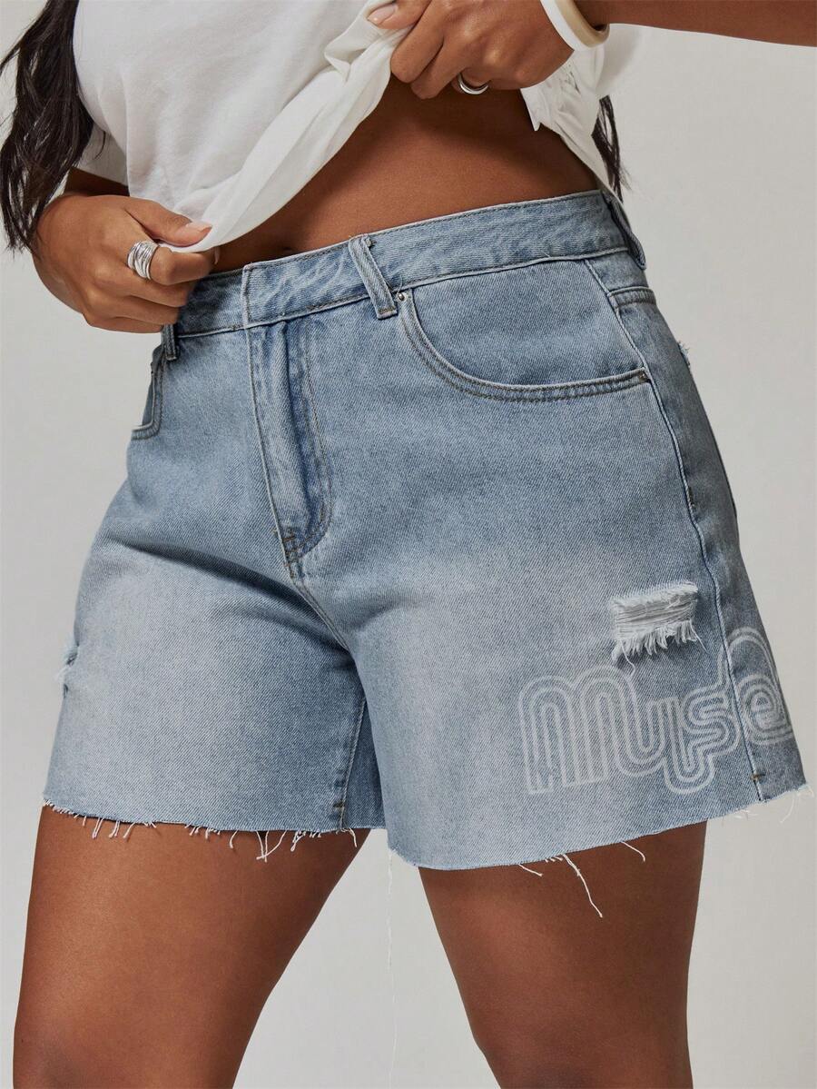 MUSERA Plus Size Denim Shorts - Blue - View 1