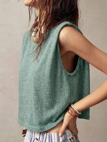 Bohemela Áo tank top không tay cổ tròn dành cho nữ đi nghỉ mát - Màu xanh lá cây đậm - Xem 4