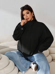 Solflare Plus Size Casual Versatile Black Jacket, Autumn - Black - View 7