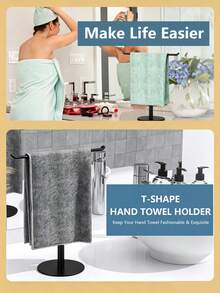 BlackTowel Rack, Bathroom T-Shaped Towel Rack, Kitchen Towel Rack, Make Towel Storage More Simple And Convenient - Black - View 4