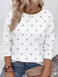 SHEIN LUNE Fashion Casual Basic Round Neck Colorblock Heart Pattern Print Plus Size T-Shirt