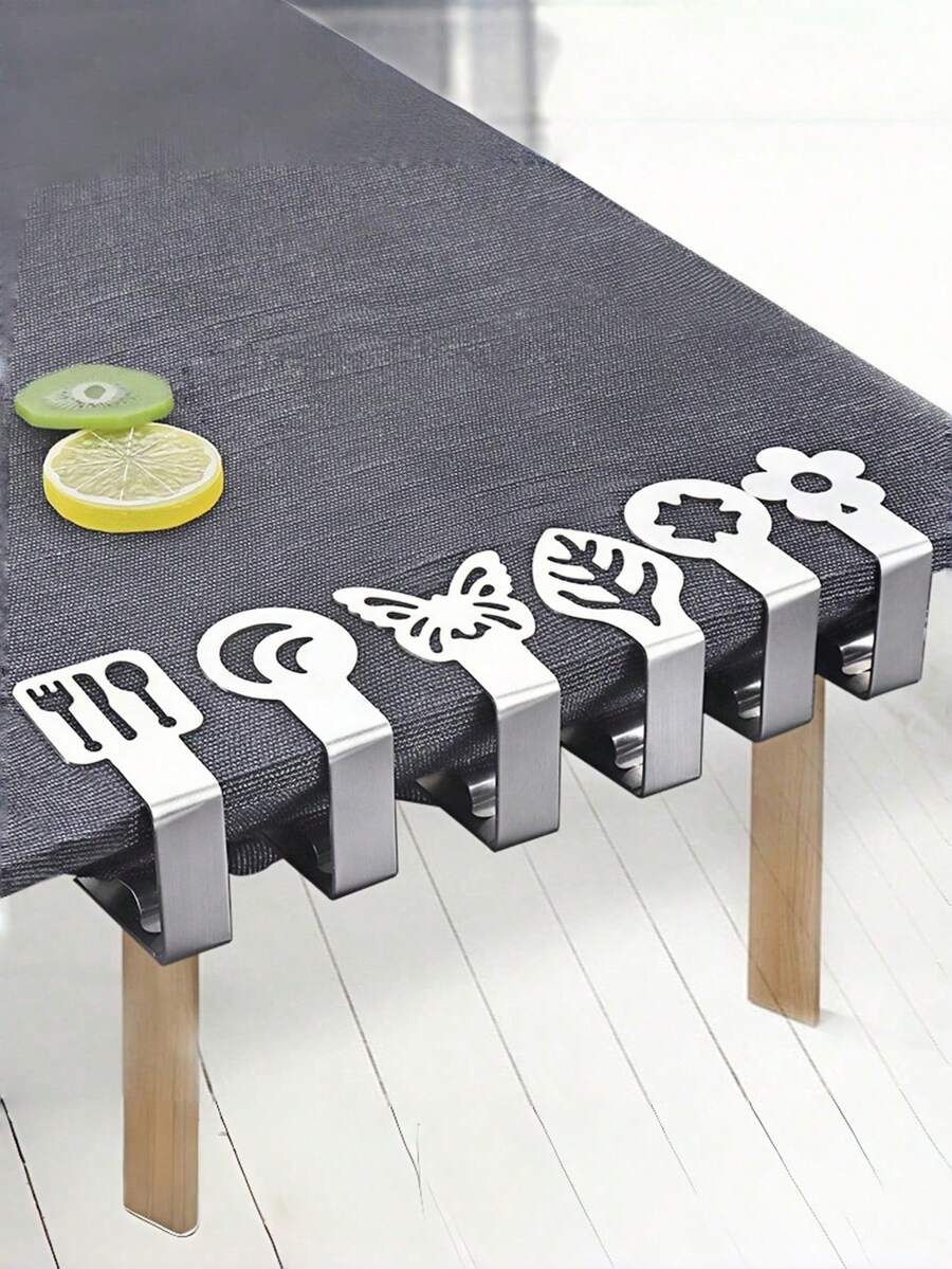 Madebyblanc Nuevos sujetadores de mantel de acero inoxidable con diseño, sujetadores elásticos creativos de formas múltiples para manteles de mesas rectangulares, redondas y de exterior, sujetadores antideslizantes y ajustables para cubrir mesas, para uso doméstico, de fiesta y de picnic, clips decorativos y funcionales para asegurar la mesa en diseños surtidos (set de 8-12), clips reutilizables fáciles de usar para mantener el mantel ajustado y ordenado, regalo perfecto para inauguración de casa y anfitriones. - Multicolor - View 1