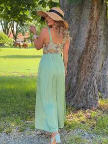 Jeta Ari Women's Sage Green Floral Jacquard Sleeveless Dress,Summer Cottage Core Tea Party Dress,Vacation Prom Elegant - Green - View 2